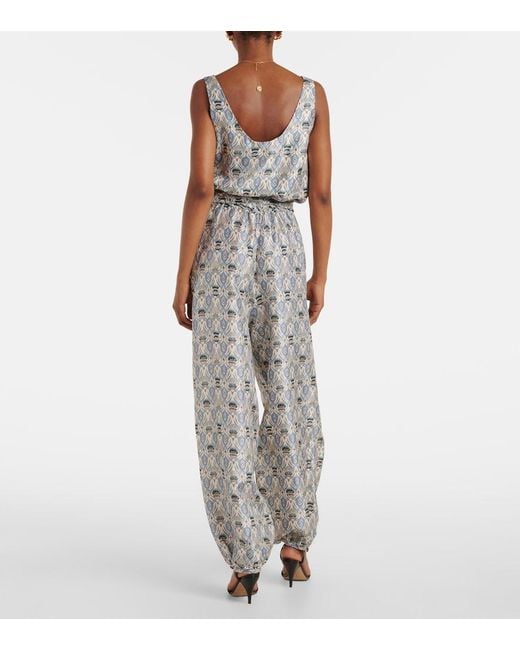 Loro Piana Gray Nadia Printed Silk Shantung Jumpsuit