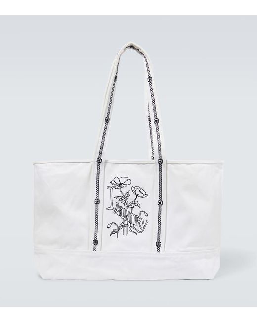 Bode White Laundry Embroidered Canvas Tote Bag for men