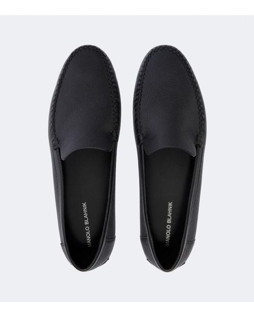 Manolo Blahnik Black Leather Loafers for men