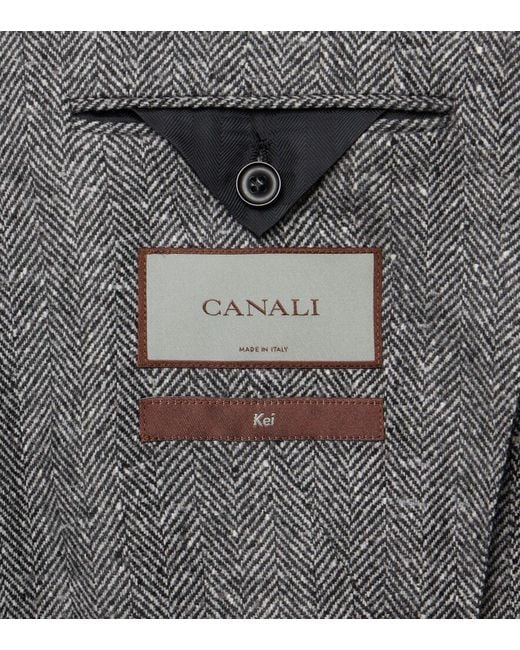 Canali Black Herringbone Wool And Cashmere Blazer for men