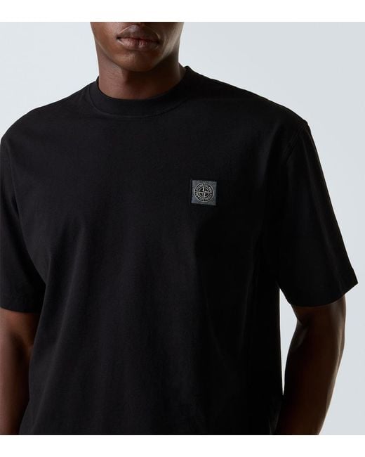 Stone Island Black Embroidered Cotton Jersey T-Shirt for men