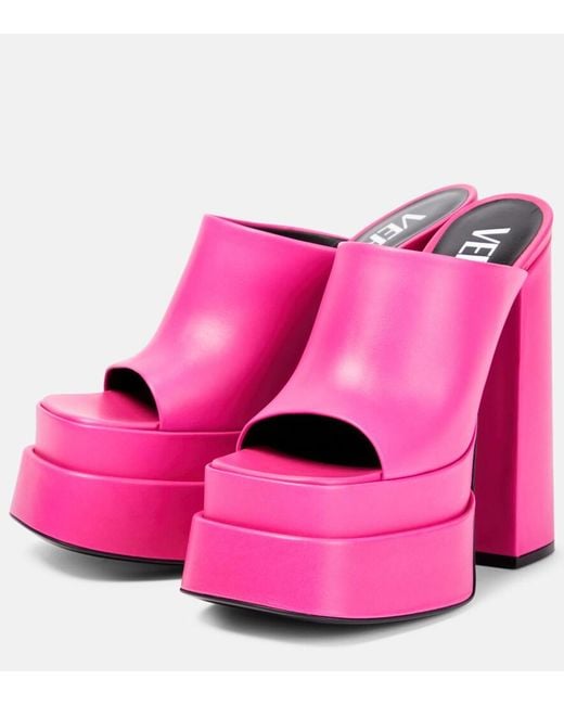 Versace Pink Leather Platform Mules