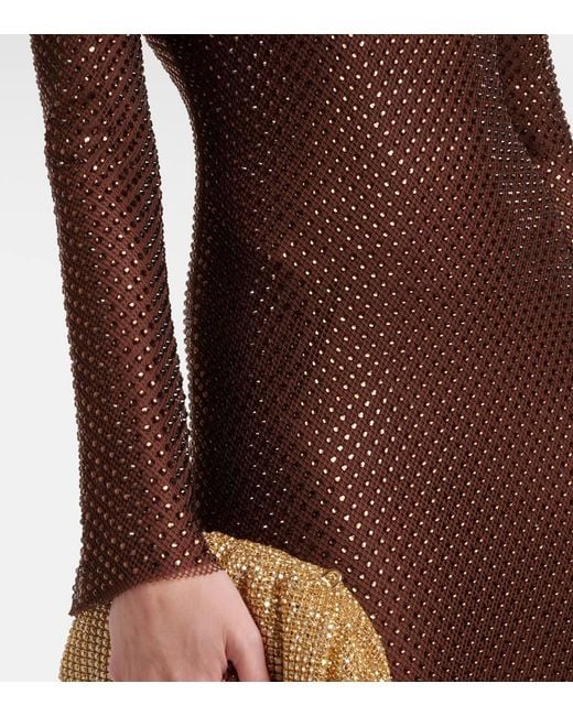 Self-Portrait Brown Robe Aus Mesh Mit Kristallen