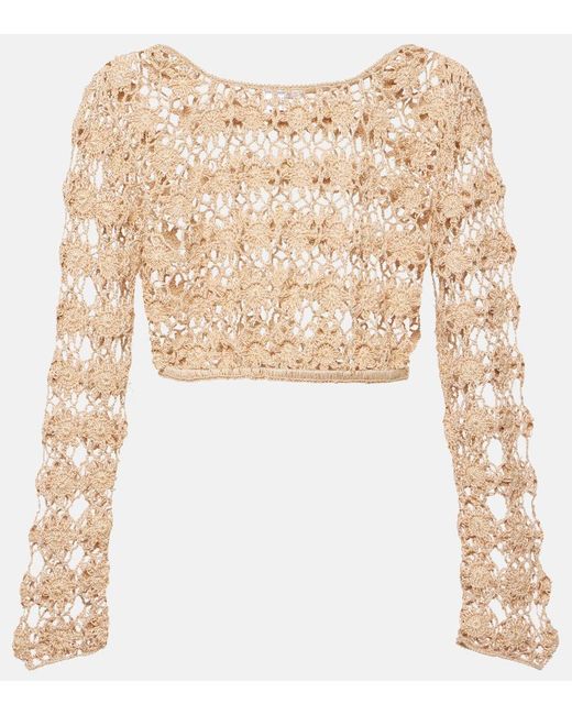 Top cropped Bella in crochet di cotone di Anna Kosturova in Natural
