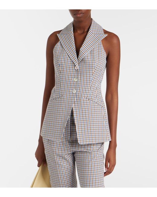 Veronica Beard White Gingham Cotton-Blend Seersucker Vest