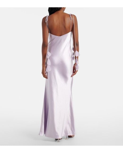 Self-Portrait White Floral-Applique Satin Maxi Dress