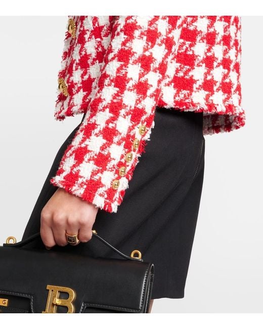 Balmain Red Houndstooth Tweed Jacket