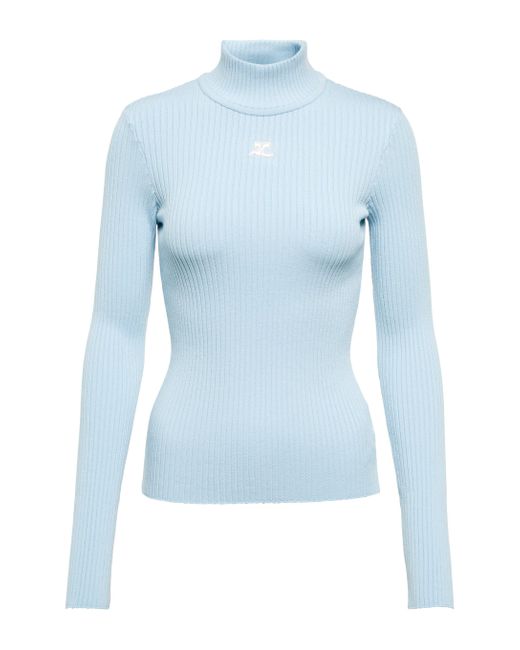 Courreges Blue Courreges Logo Ribbed-knit Turtleneck Sweater