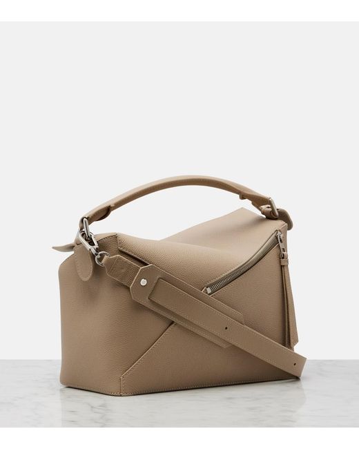 Loewe White Puzzle Edge Medium Leather Top-Handle Bag