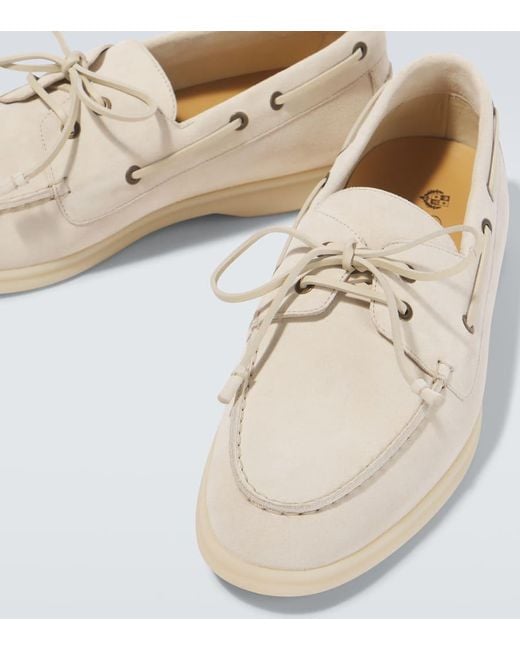 Loro Piana White Sea-Sail Walk Suede Boat Shoes for men