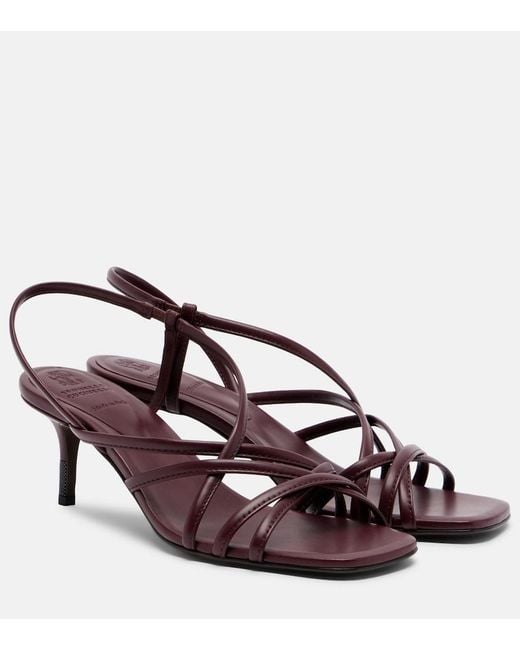 Brunello Cucinelli Brown Monili Leather Slingback Sandals
