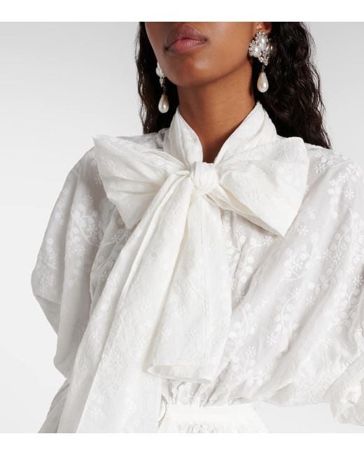 Norma Kamali White Bow-detail Embroidered Cotton Minidress