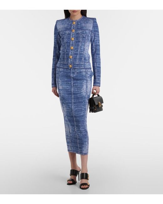 Balmain Blue Snap-Button Cardigan