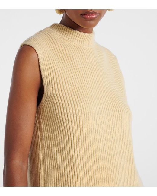 Jil Sander Natural Oversized Ribbed-Knit Wool Vest