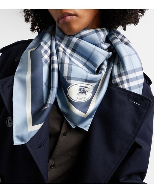 Burberry Blue Check Silk Twill Scarf