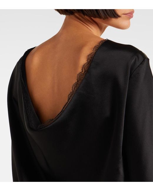 Leset Black Barb Draped Satin Top