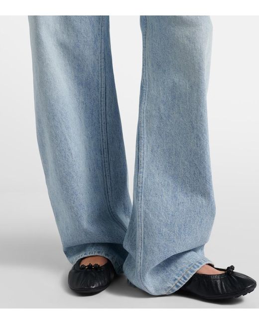 Bottega Veneta Blue Intrecciato Leather-Trimmed Wide-Leg Jeans