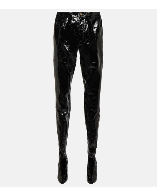 Saint Laurent Black Pantaboots Leather Pants (fr38/shoe 41)