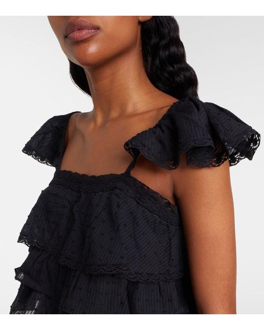 Poupette Black Anya Ruffled Cotton Crop Top