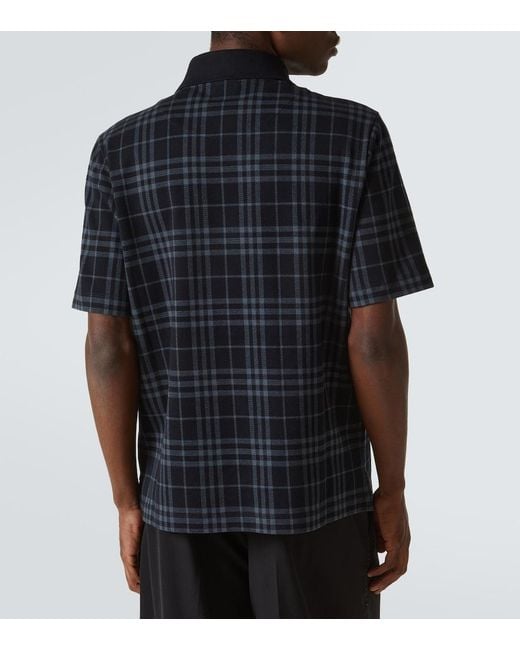 Burberry Blue Check Zip-Up Polo Shirt for men