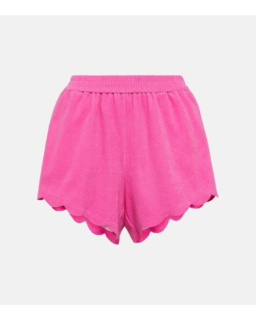 Marysia Swim Pink Scalloped High-rise Cotton Blend Shorts