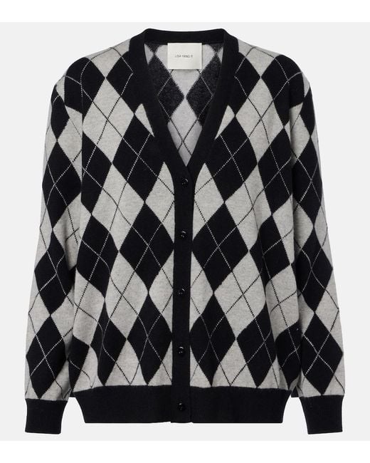 Lisa Yang Black Raelyn Argyle Cashmere Cardigan