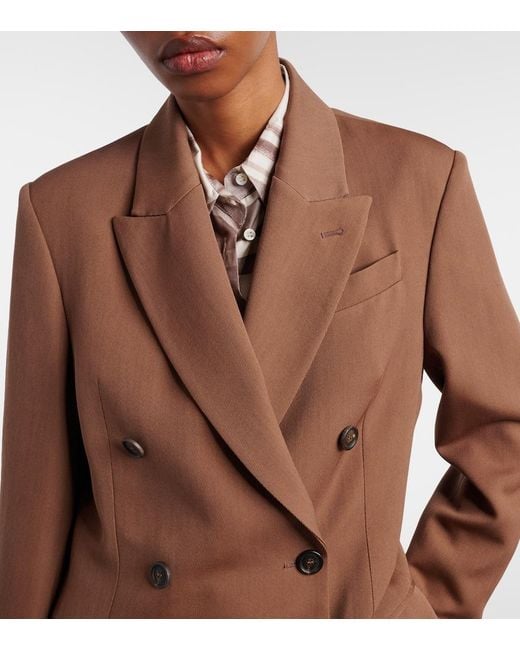 Brunello Cucinelli Brown Double-Breasted Wool-Blend Blazer