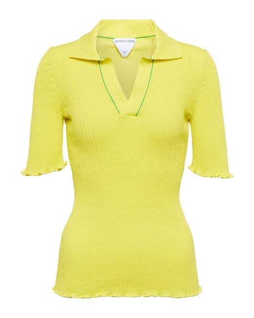 Bottega Veneta Cotton Ribbed-knit Polo Shirt in Yellow | Lyst
