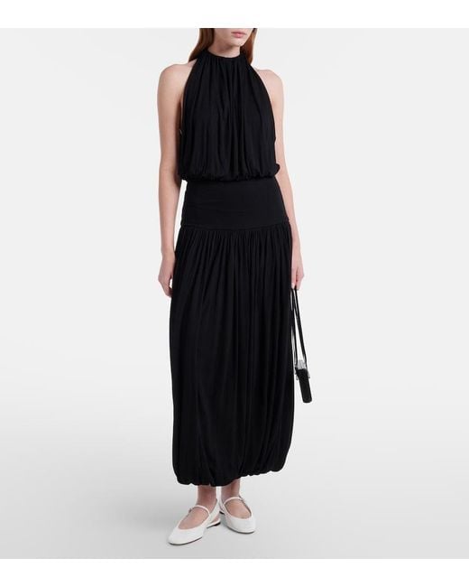 Totême Black Gathered Jersey Midi Dress