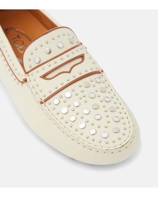 Tod's White Gommino Studded Leather Moccasins