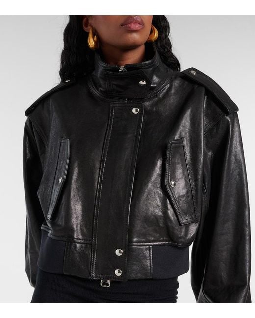 Khaite Black Kember Cropped Leather Bomber Jacket