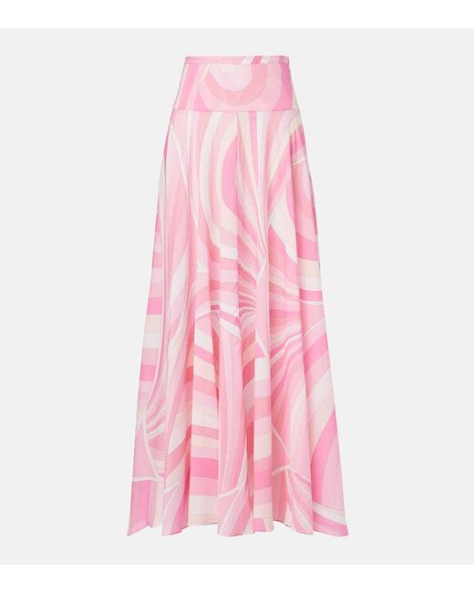 Emilio Pucci Pink Iride High-Rise Cotton Maxi Skirt