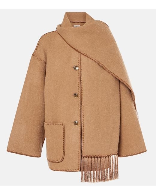 Totême  Brown Embroidered Wool-Blend Scarf Jacket