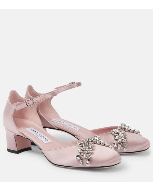 Jimmy Choo Pink Verity 45 Embellished Satin Pumps