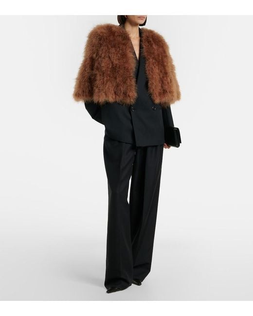 Yves Salomon Brown Cropped Feather Jacket