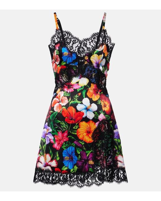 Dolce & Gabbana Blue Floral Silk And Cotton-Blend Minidress