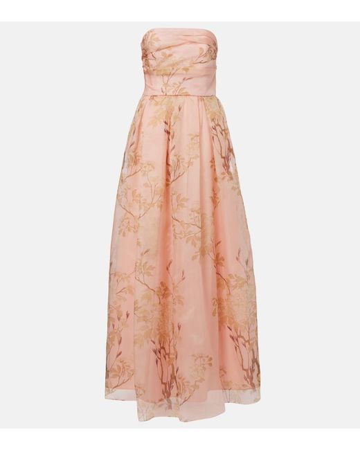 Max Mara Pink Elegante Dominio Floral Silk Organza Bustier Gown