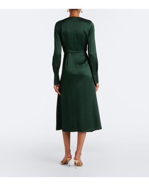 Erdem Green Floral-Applique Satin Seersucker Midi Dress
