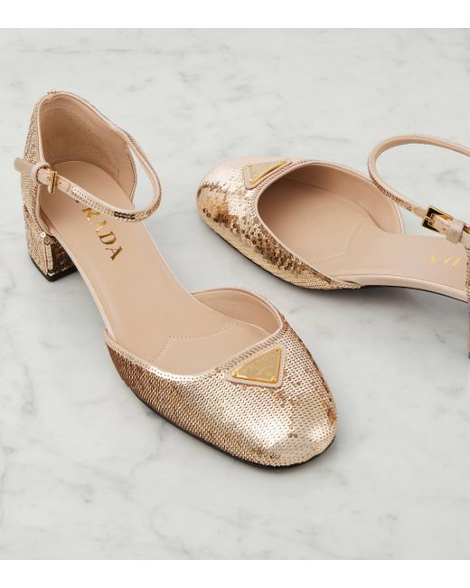 Prada Natural Sequined Mary Jane Pumps
