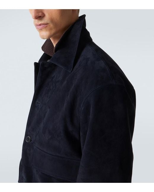 FRAME Blue Suede Blouson Jacket for men