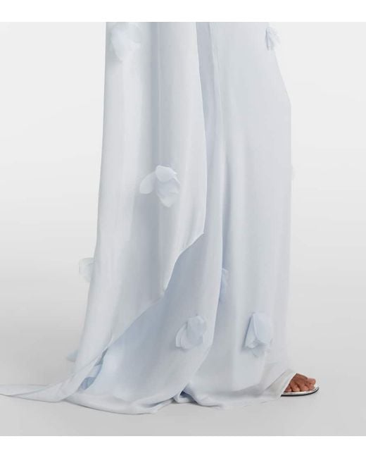 Self-Portrait White Floral-Applique Silk-Detail Georgette Gown