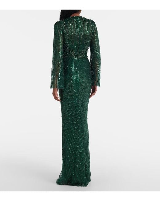 Vestido De Fiesta Anja Con Lentejuelas Jenny Packham de color Green