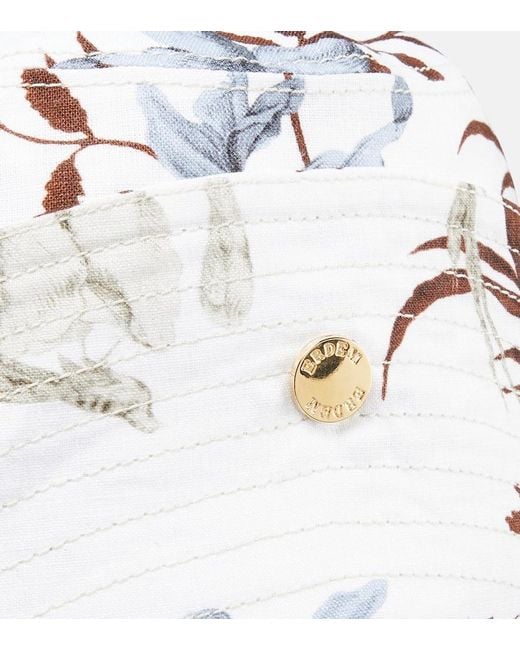 Erdem White Floral Linen-blend Bucket Hat