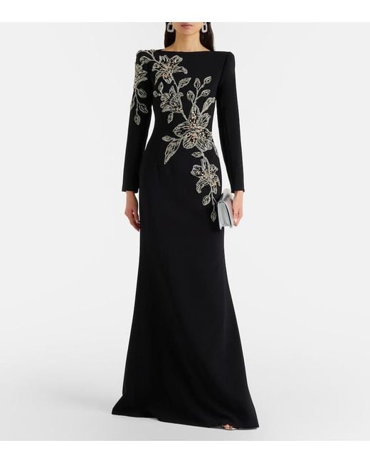 Jenny Packham Black Slipper Orchid Floral-Embellished Maxi Dress