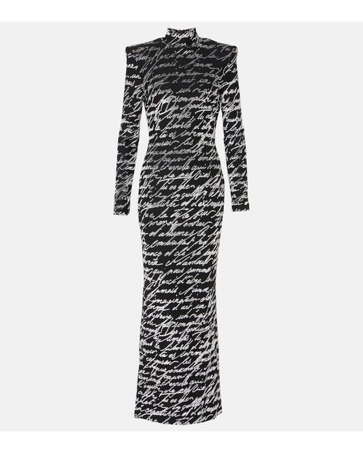 Balmain Black Ls Bodycon Love Letter Long Dress