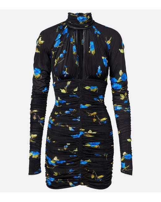 Blumarine Blue Cutout Floral Jersey Minidress