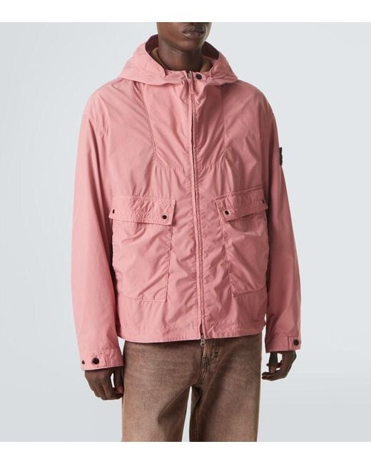 Stone Island Pink Compass Hooded Canvas Jacket for men