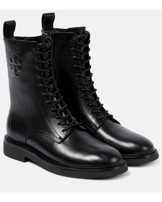 Tory Burch Black Leather Combat Boots