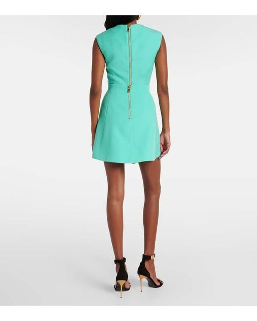 Minifalda De Lana De Tiro Alto Balmain de color Blue