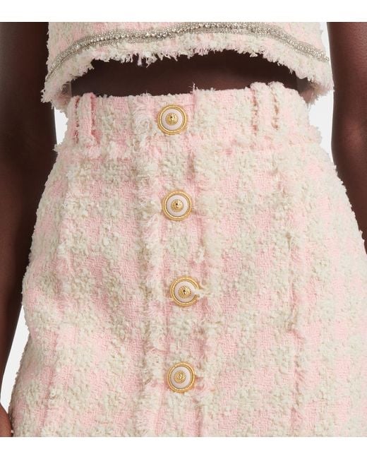 Balmain Pink Checked Tweed Miniskirt